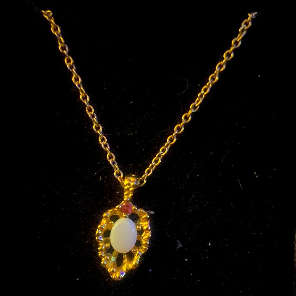 Opal and Ruby vintage gold necklace